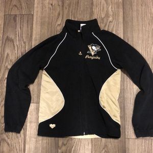 Pittsburgh Penguins black and gold fleece zip up jacket. Size Small.